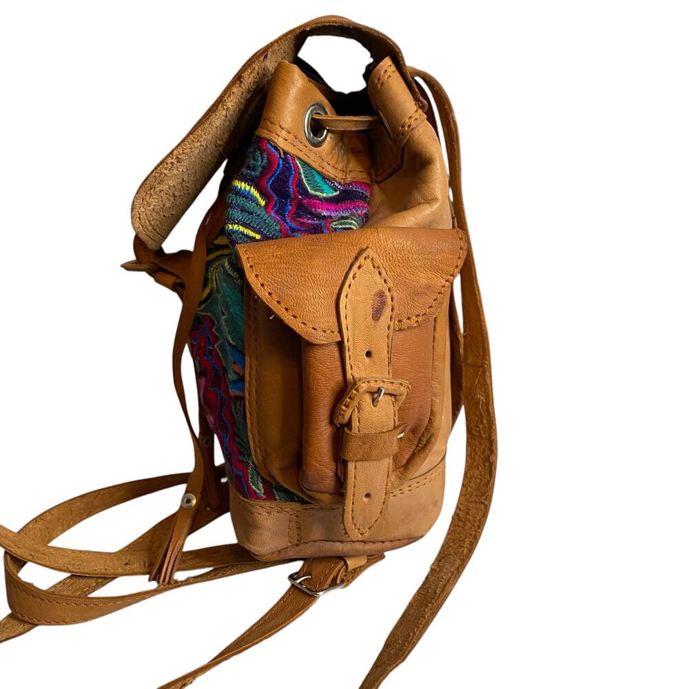 Handmade Boho Genuine Leather Mini Backpack w Floral Embroidery Details Festival - Picture 2 of 13